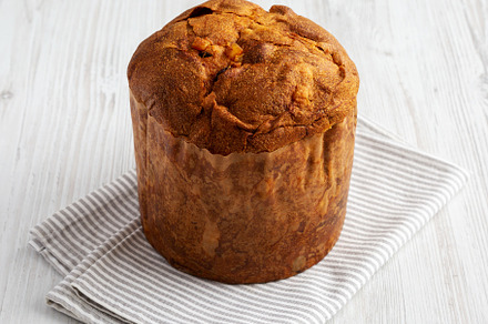 Homemade Italian Panettone with Raisins and Large Pieces of Cand, a Food & Drink Photo by LiudmylaChuhunova