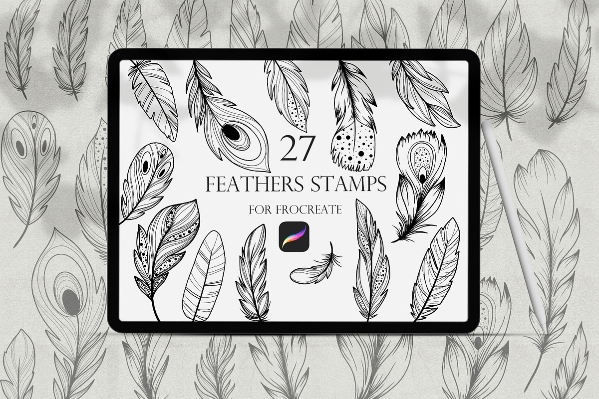 Elegant Feathers Procreate Stamps, a Brush Add-On by Dervik Art Store (Photo 1 of 6)