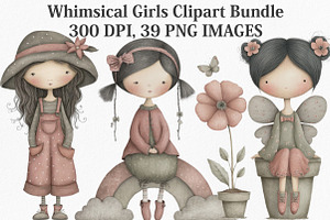 Whimsical Girls Clipart Bundle, an Illustration by Canvas Craft