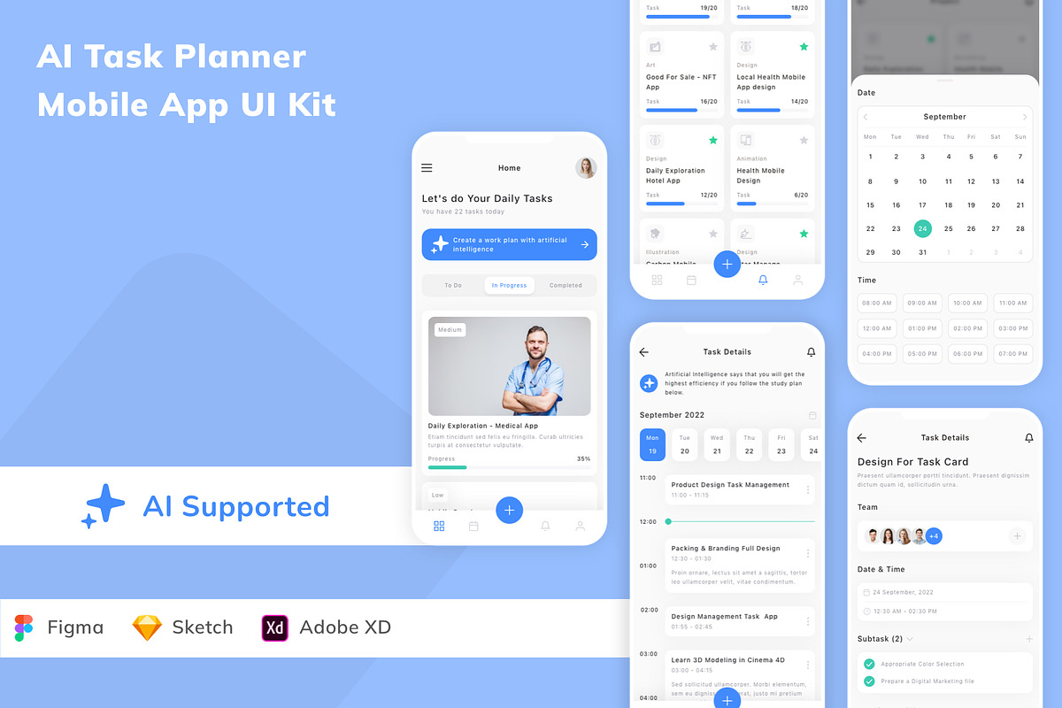 AI Task Planner Mobile App UI Kit, an UI Kit Template by Betush