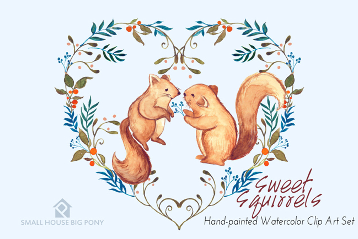 Sweet Squirrels -Huge Watercolor Set, an Animal Illustration by SmallHouseBigPony (Photo 11 of 14)
