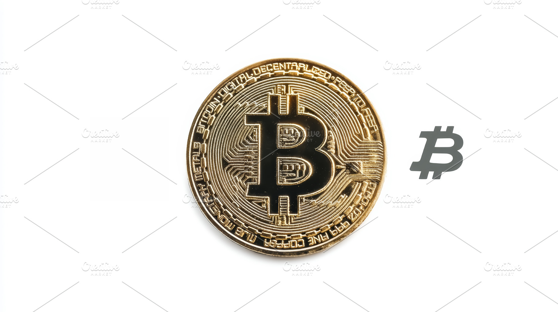 Bitcoin coin and symbol on white background representing cryptocurrency, blockc, a Photo by AS photostudio