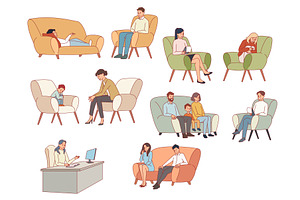 Patients at psychologist appointment, a Person Illustration by YummyBuum