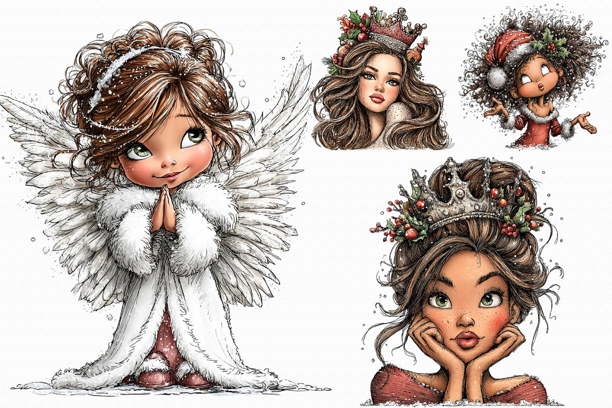 Whimsical Christmas girl Clipart, an Illustration by Libby Wishes (Photo 2 of 7)