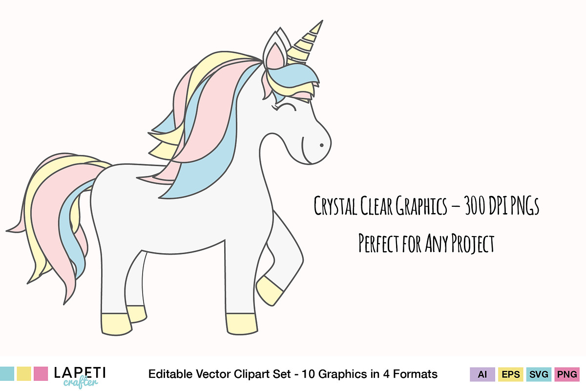 Cute Pastel Unicorn Clipart, an Animal Illustration by Lapeticrafter (Photo 3 of 8)