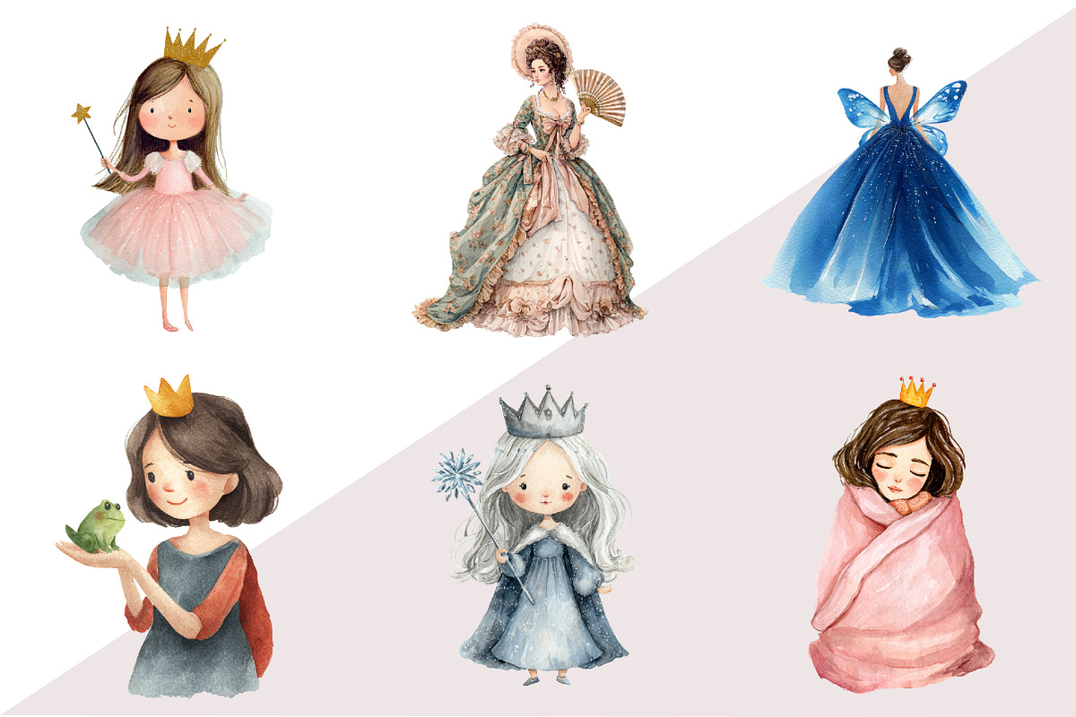 Watercolor Little Princess Clipart, an Illustration by Design Market (Photo 2 of 3)