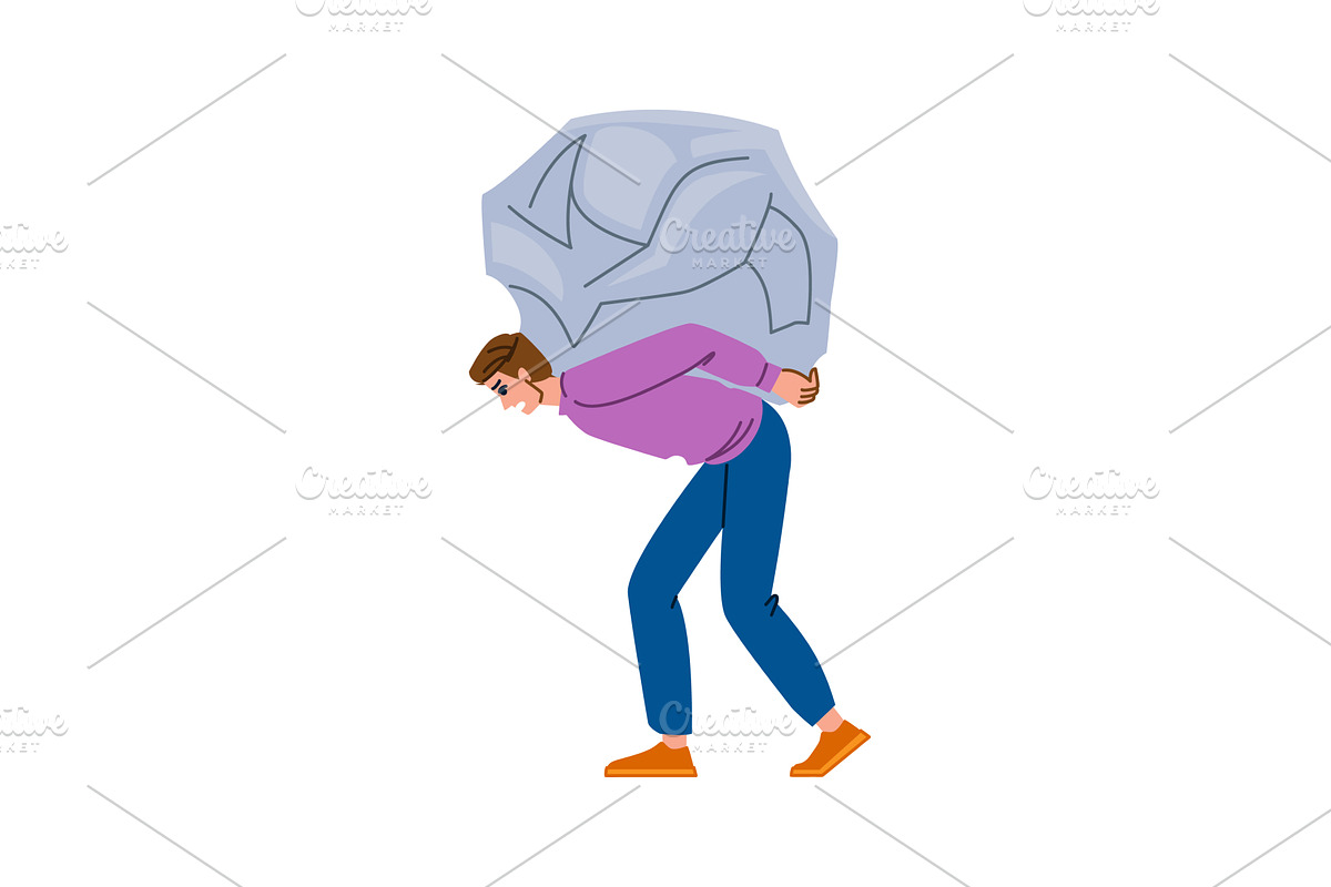 Businessman carrying heavy stone, a Person Illustration by pikepicture