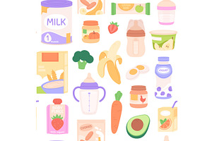 Baby food seamless pattern, a Food Illustration by LadadikArt