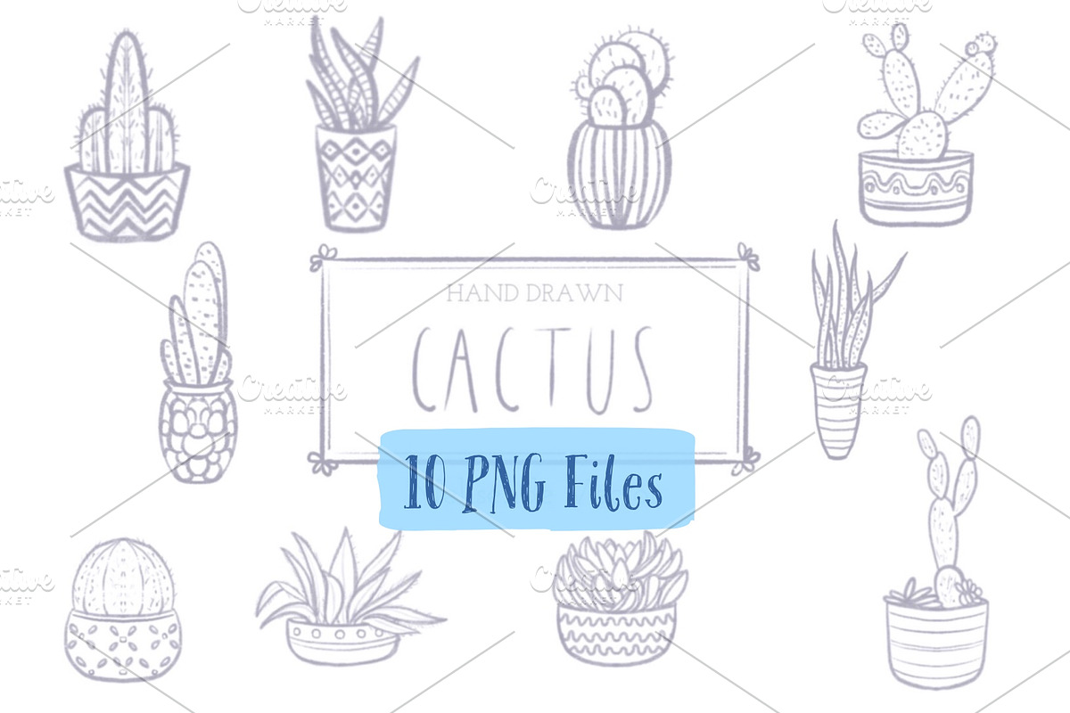 Hand Drawn Cactus Set, an Illustration by Melisende Vector