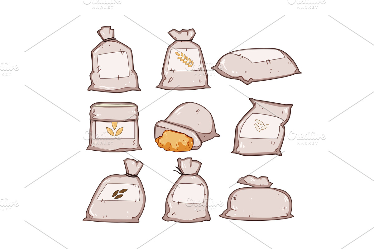 Various sacks holding grain and, a Food Illustration by pikepicture