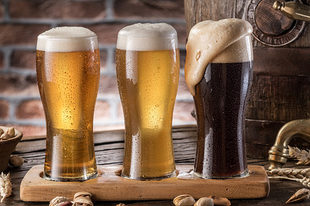 Glasses of beer and ale barrel featuring alcohol, ale, and ale barrel, a Food & Drink Photo by Volff