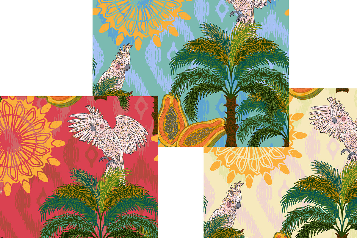Tropical Cockatoo Palm Papaya, a Pattern Graphic by NayaChu (Photo 4 of 9)