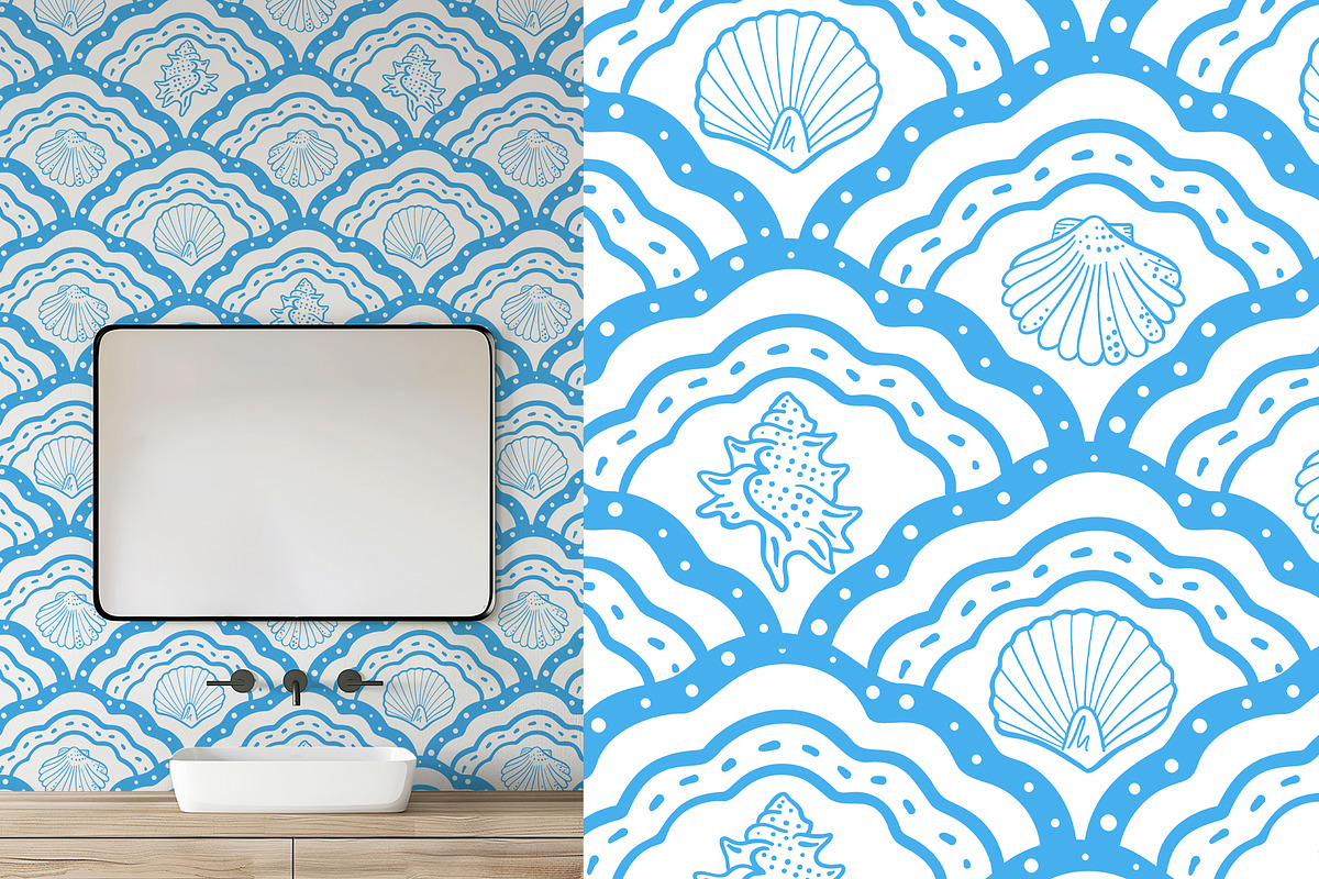 Seashells Lineart vector patterns, a Pattern Graphic by Carpet Tapete Pretzel (Photo 4 of 14)