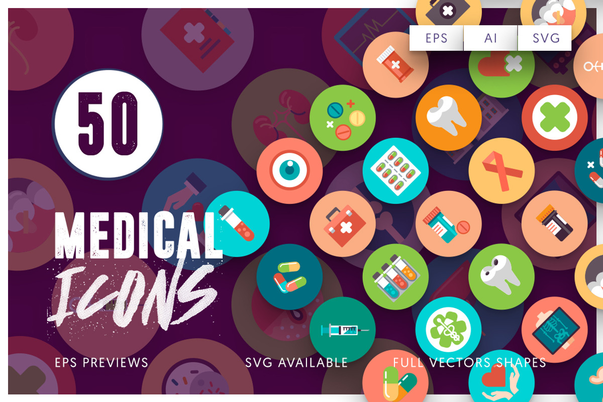 50 Medical Flat Icons, an Outline Icon by Dighital (Photo 1 of 8)