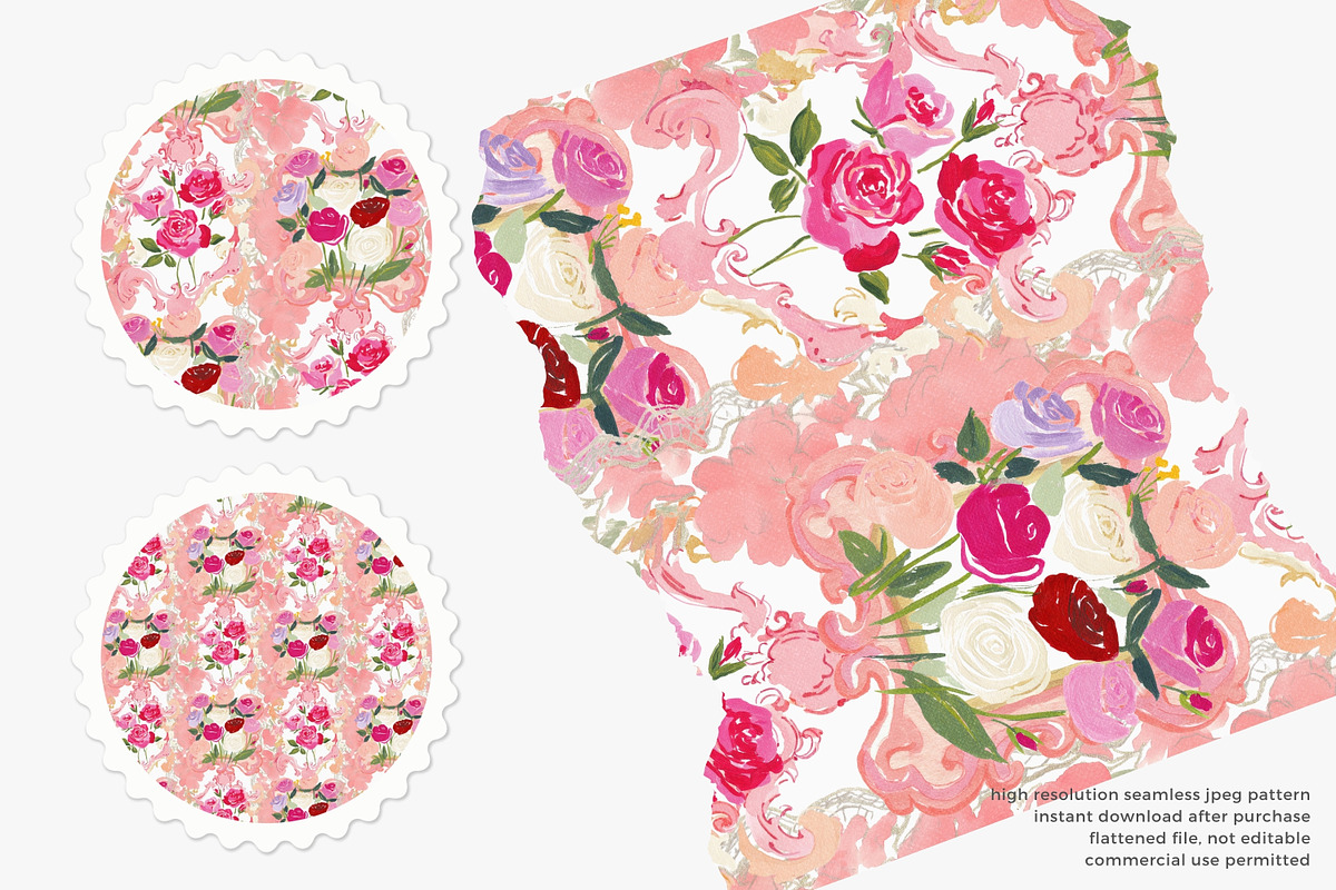 Rococo floral seamless pattern, a Pattern Graphic by Pink Studio Art (Photo 4 of 4)