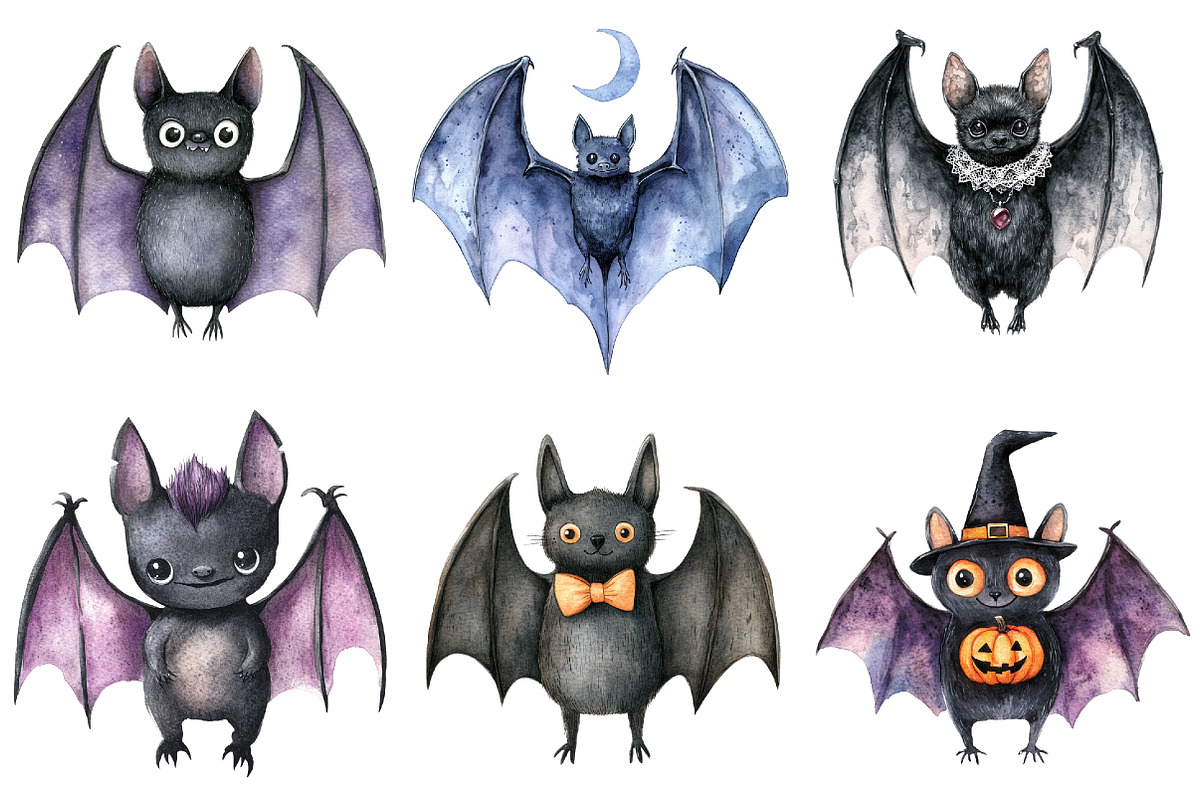 Quirky Halloween Black Bats Clipart, a Seasonal Illustration by CitraGraphics (Photo 4 of 7)