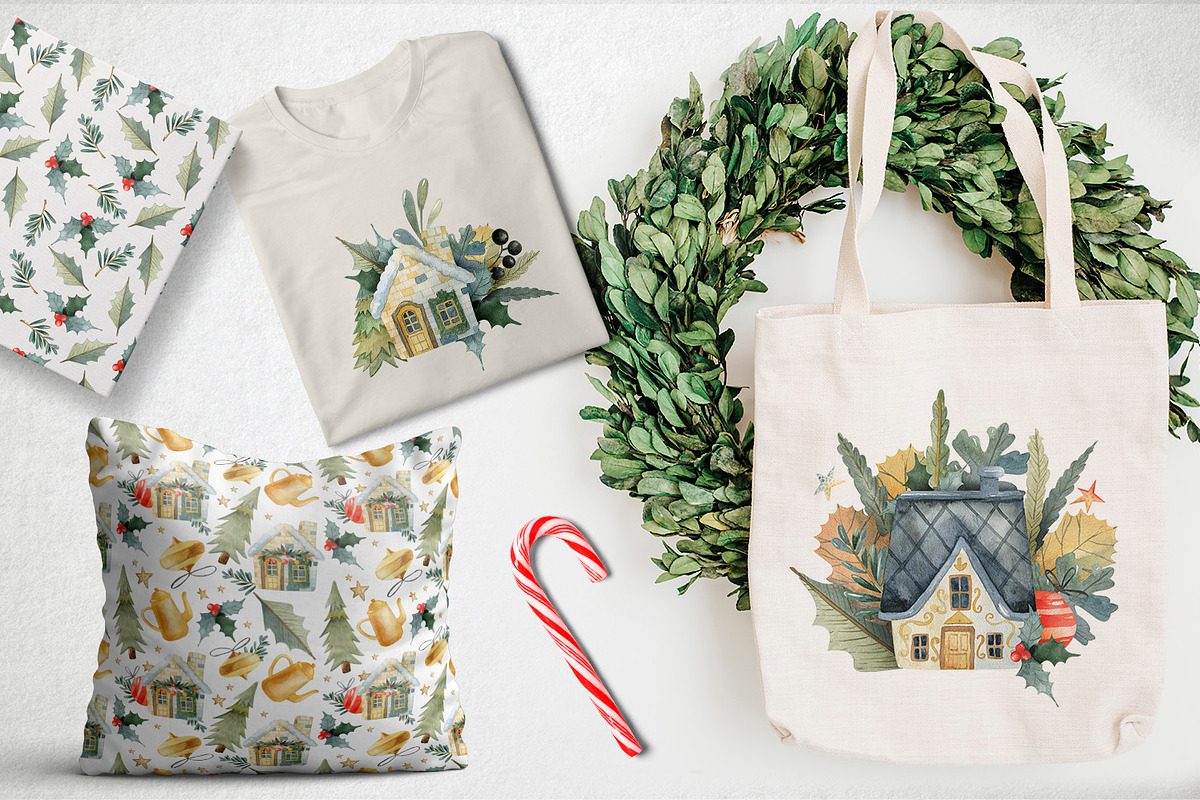 Watercolor Christmas Houses, an Illustration by annasokol_ (Photo 9 of 9)
