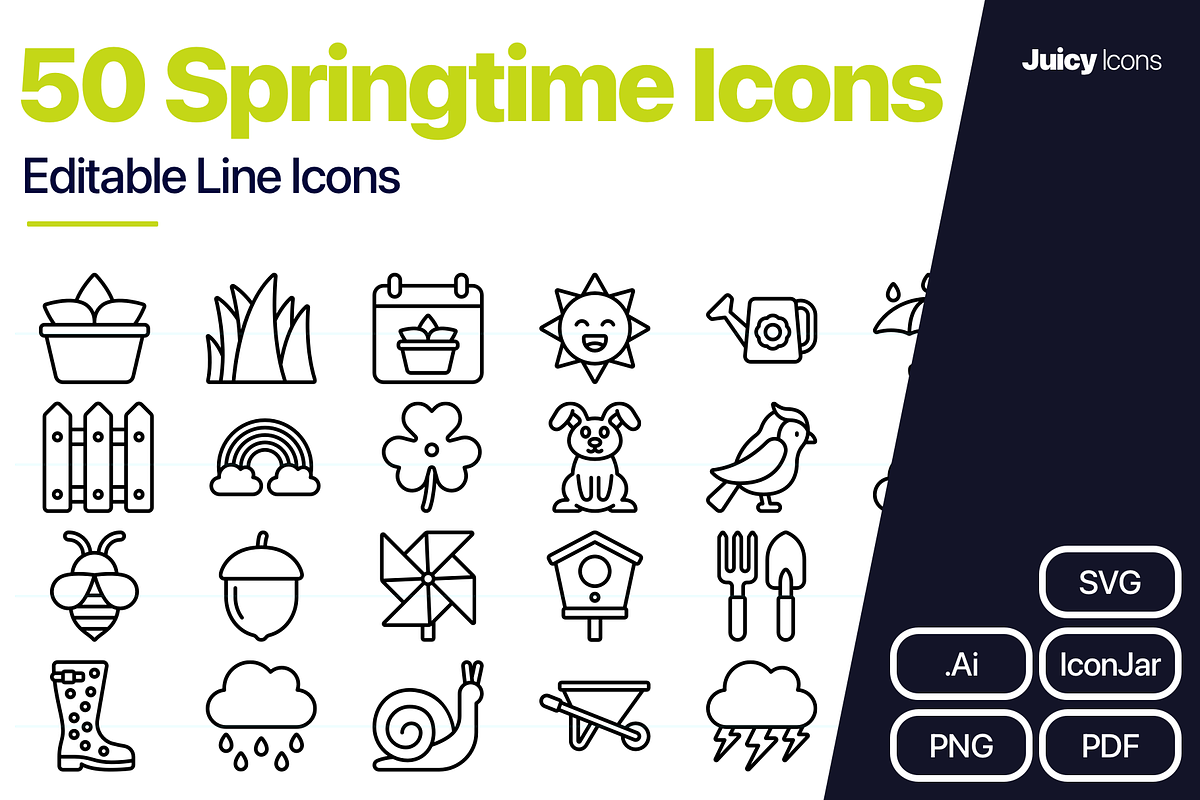 50 Springtime Line Vector Icons, an Outline Icon by Juicy Icons