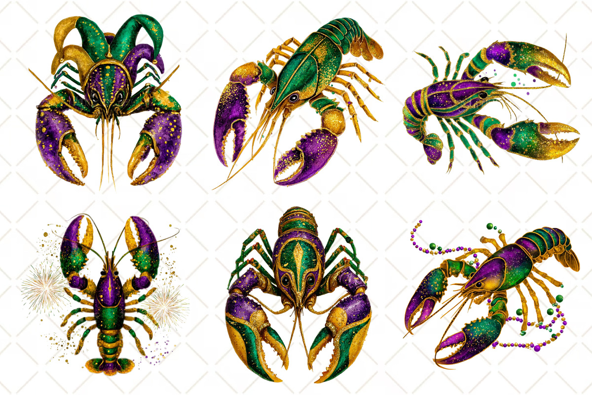 Crawfish Mardi Gras Watercolor, an Illustration by Black Bird Studio (Photo 5 of 6)