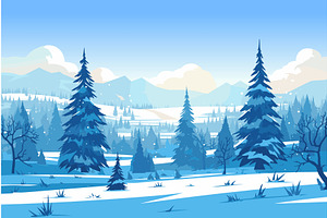 Winter forest with mountains on the, an Illustration by LadadikArt