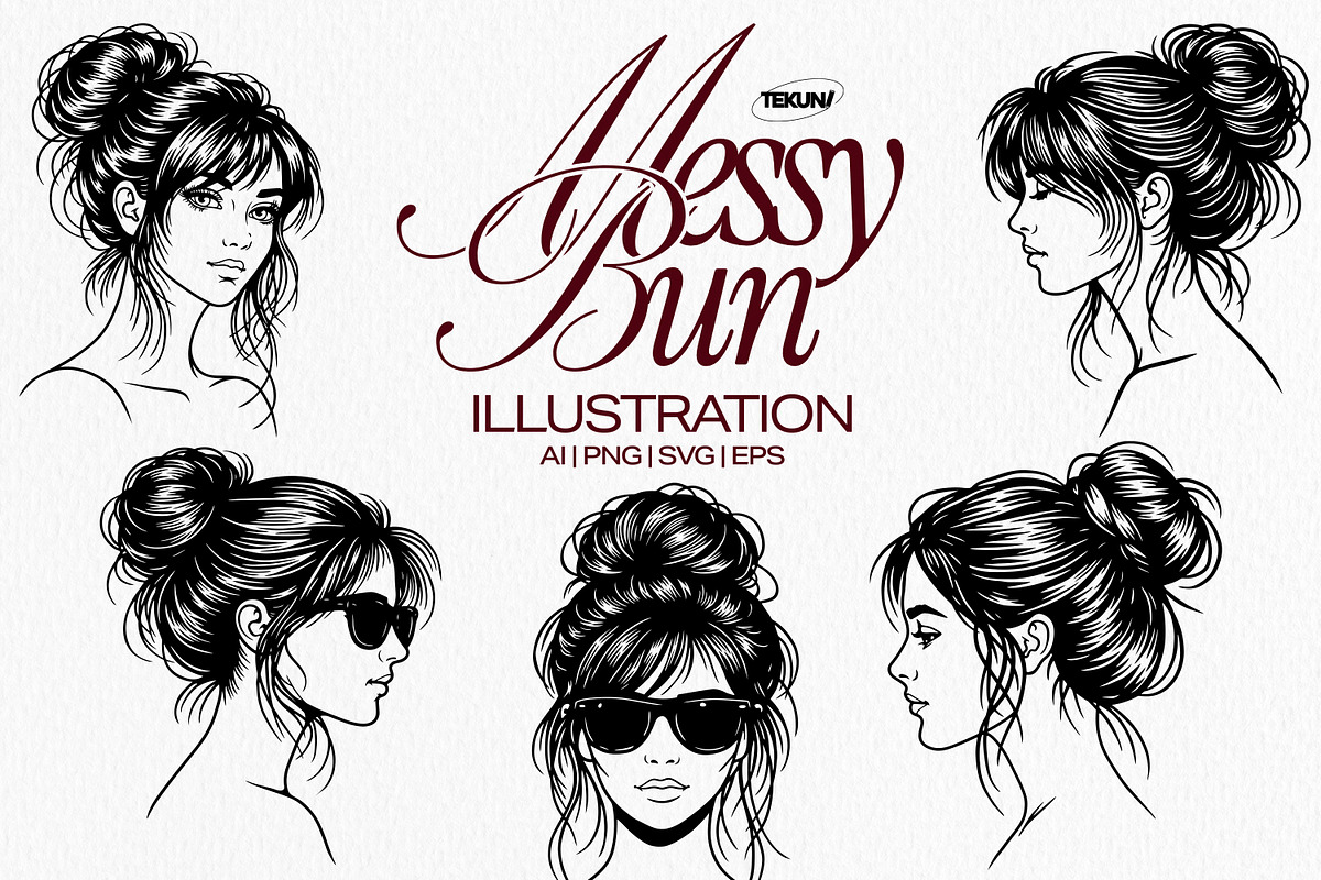 Messy Bun Illustration Vector, a Person Illustration by Tekuni (Photo 1 of 8)
