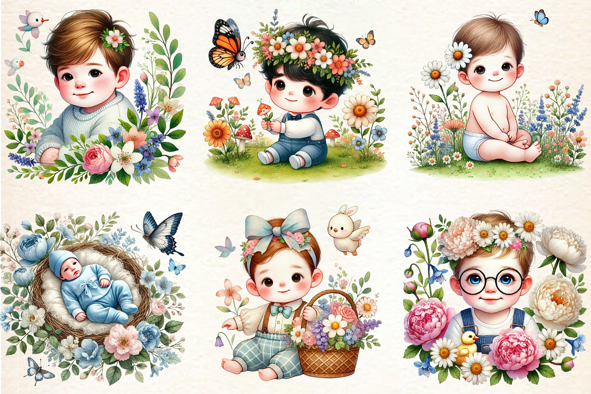 Cute Spring Baby Boy Clipart Flowers, an Illustration by DreamArtGraphic (Photo 5 of 5)