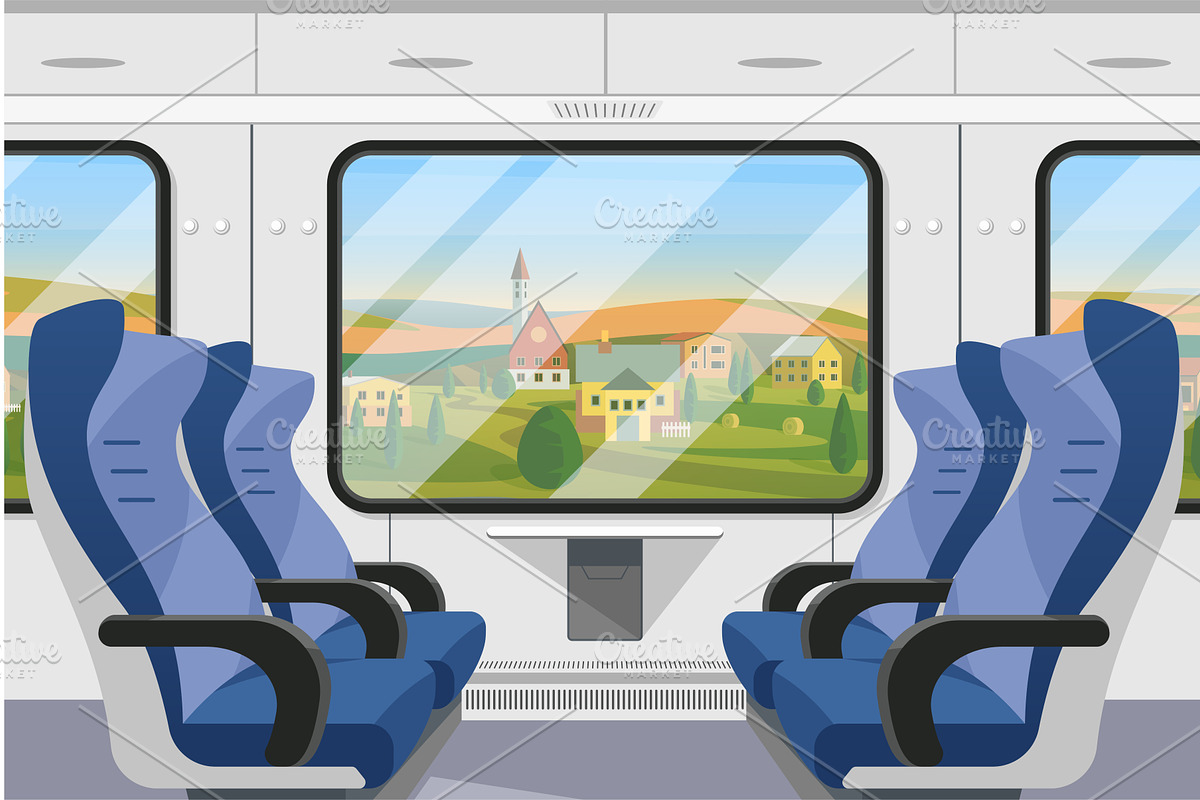 Train compartment inside interior, a Transportation Illustration by Lemberg Vector