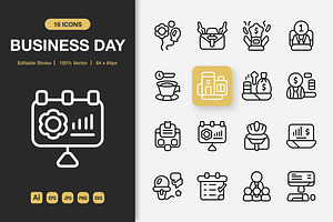 Business Day Icons, an Outline Icon by Spacepixel Creative