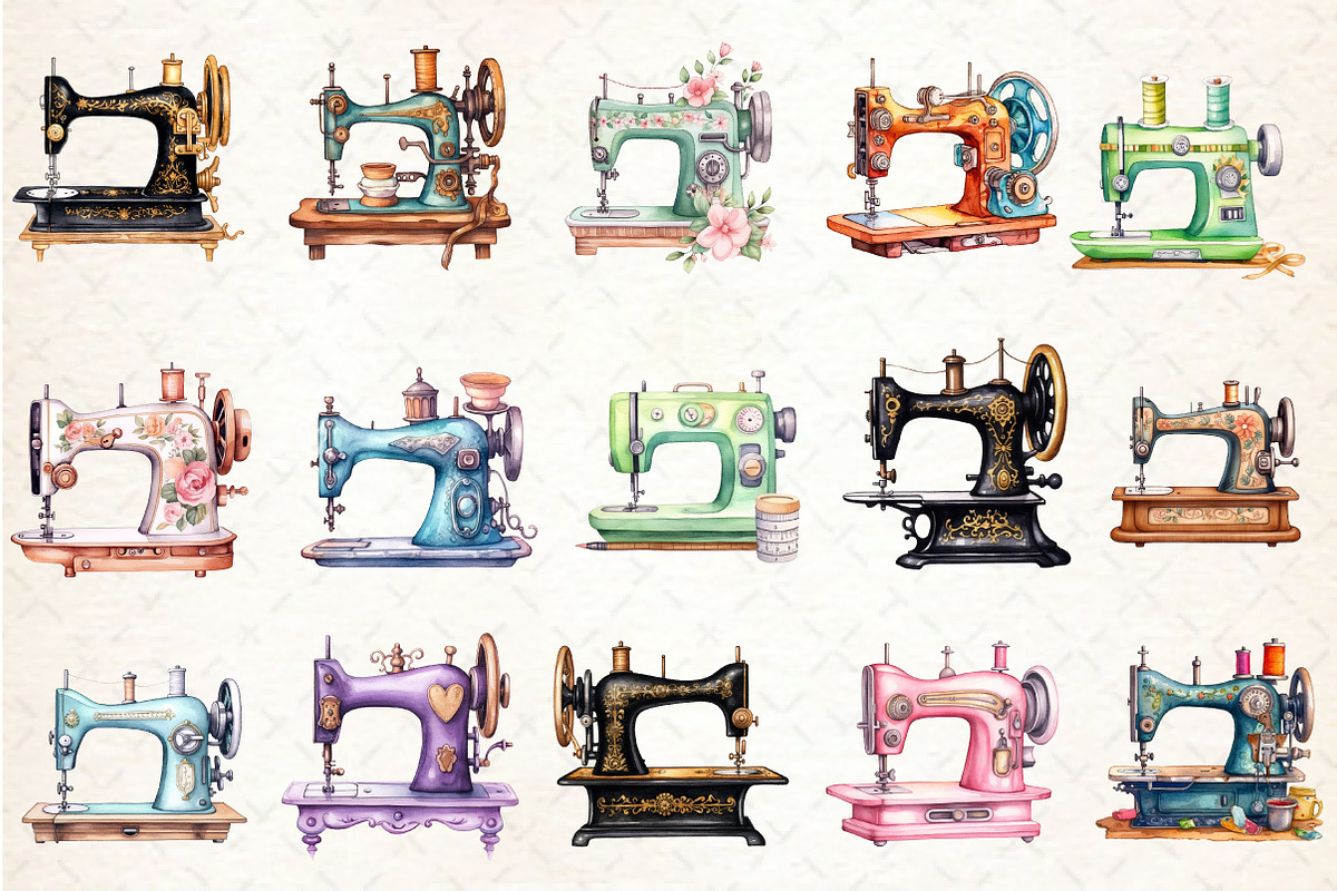 Watercolor Vintage Sewing Machine, an Illustration by Rose Art (Photo 2 of 4)