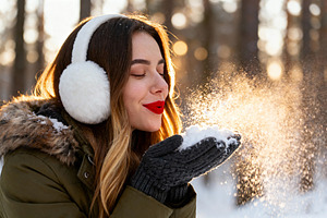 Woman Blowing Sparkling Snowflakes, a Person Photo by Virgo Studio