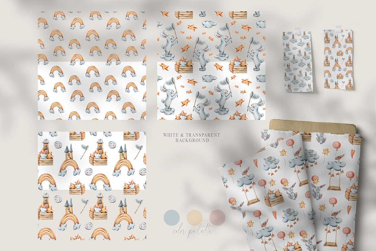 Watercolor CUTE BUNNIES patterns, a Pattern Graphic by Tiana Geo (Photo 5 of 7)