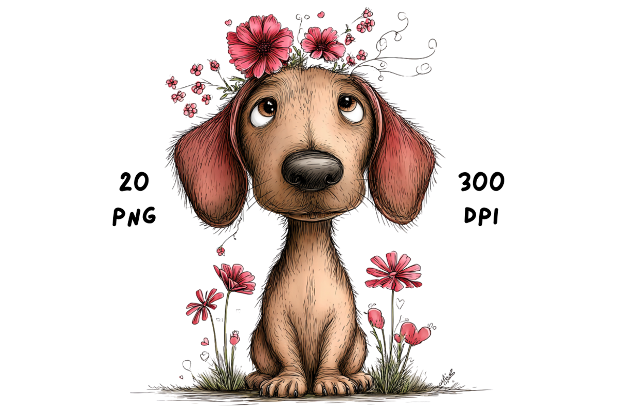 Whimsical Floral Dachshund, Cute Dog, an Animal Illustration by GiraffeCreative (Photo 8 of 20)