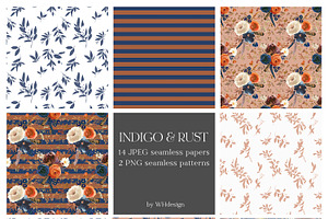 Indigo & Rust Boho Floral Clipart