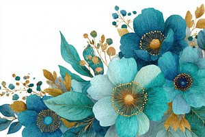 Teal and Gold Floral Watercolor Bouq, a Photo by Pixeness Studio