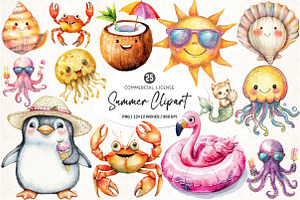 Watercolor Summer Clipart PNG, an Illustration by SinaCreation