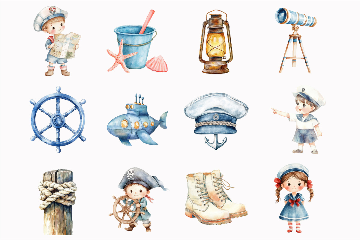Watercolor Nautical Clipart, an Illustration by Design Market (Photo 2 of 4)