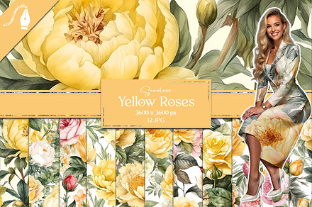 Watercolor Yellow Roses Paper, a Texture Graphic by Creative Matrix82