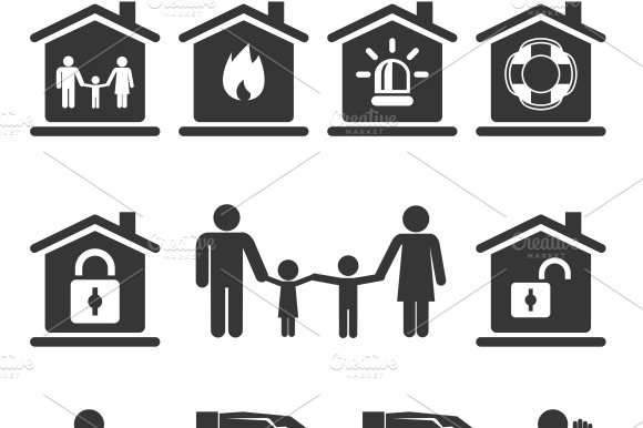 Family Home And Auto Insurance Icons