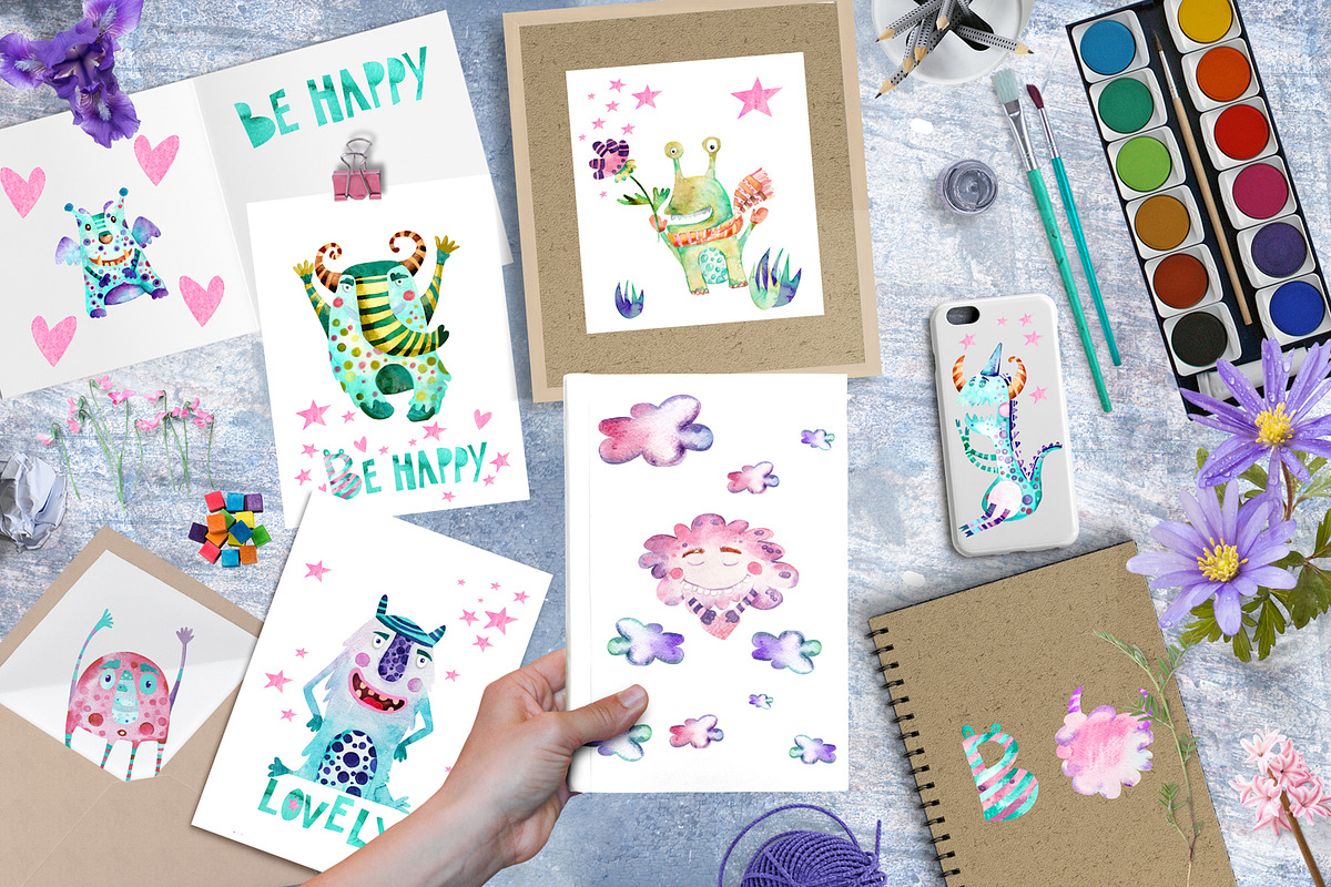 Funny Monsters| watercolor set, an Illustration by SimpleLesia (Photo 5 of 7)