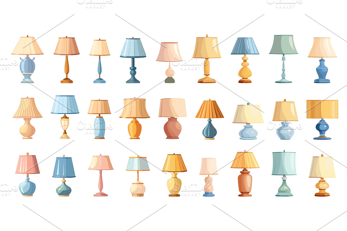 Cartoon Table Lamps in Various, an Object Illustration by LadadikArt