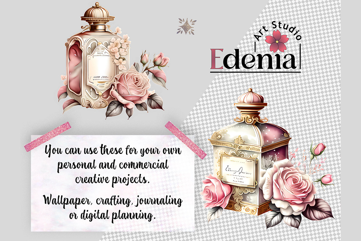 Vintage Romantic Perfume Cliparts, an Object Illustration by EdeniaArtStudio (Photo 3 of 4)