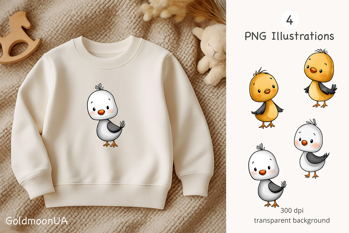 Little Chicks Patterns & Clipart, an Animal Illustration by GoldmoonUA (Photo 3 of 5)