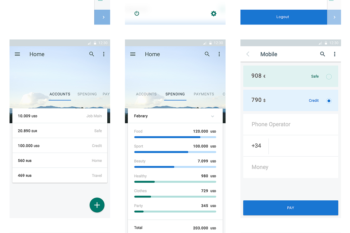 Material UI kit: Money, a Templates & Theme by UI8 (Photo 5 of 8)