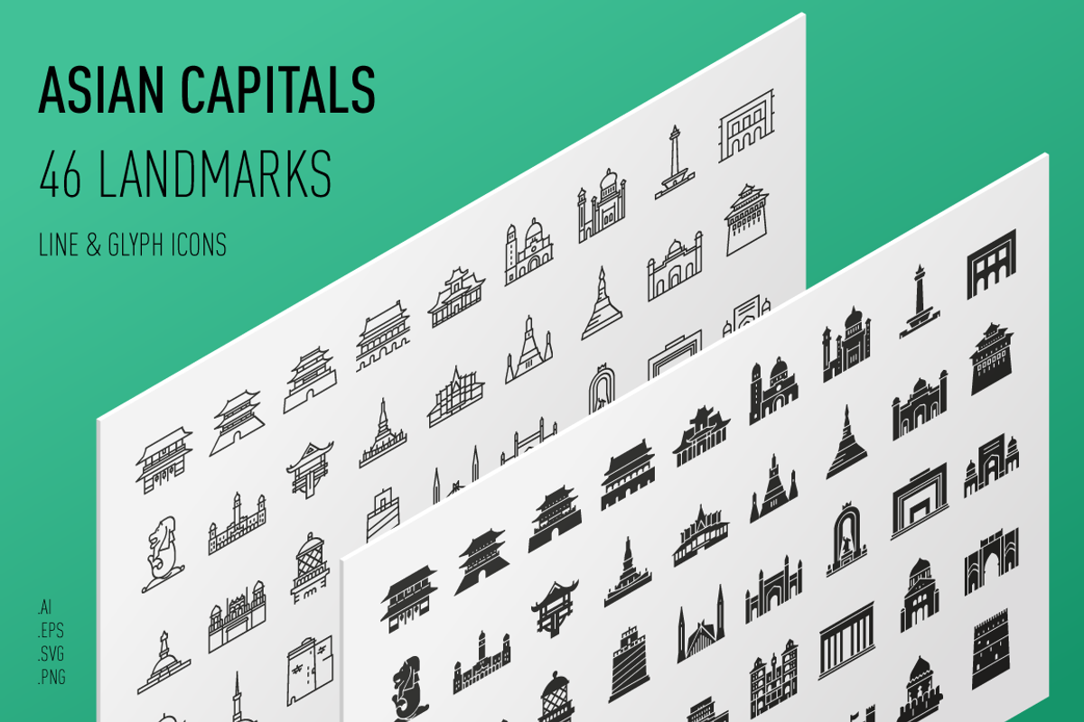 Asian Capitals - Landmark Icon Set, an Outline Icon by Jozsef Balazs-Hegedus (Photo 1 of 6)