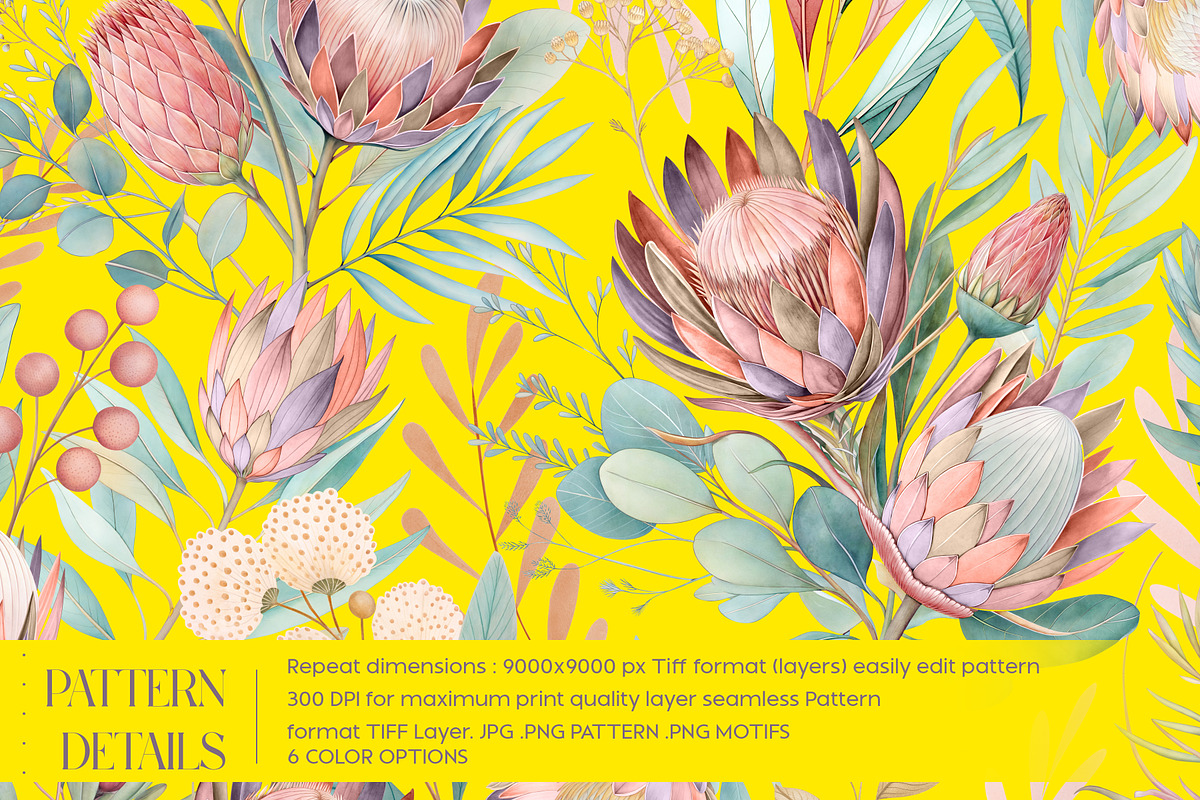 Protea Watercolor Seamless Pattern, a Pattern Graphic by Fabrivo (Photo 3 of 11)