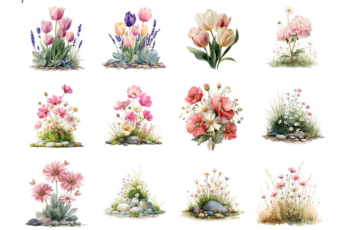 Whimsical Spring Flower Clipart, an Illustration by DreamArtGraphic (Photo 3 of 4)