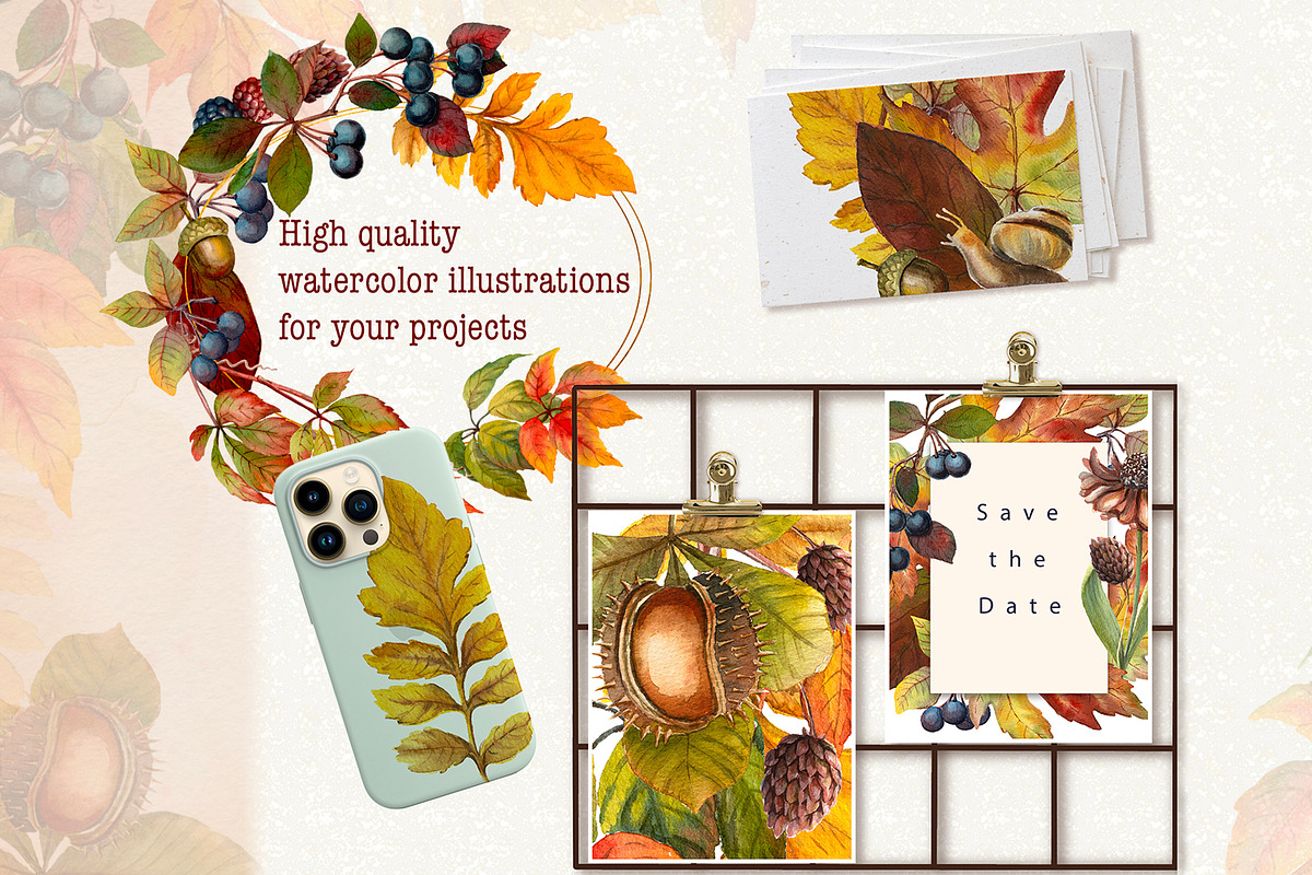 Fall Vibes watercolor floral clipart, an Illustration by Nadya Saen Art (Photo 7 of 15)
