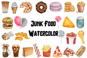 Junk Food Watercolor & PNG Clipart, a Food Illustration by Awieee1 (Thumbnail 1 of 3)