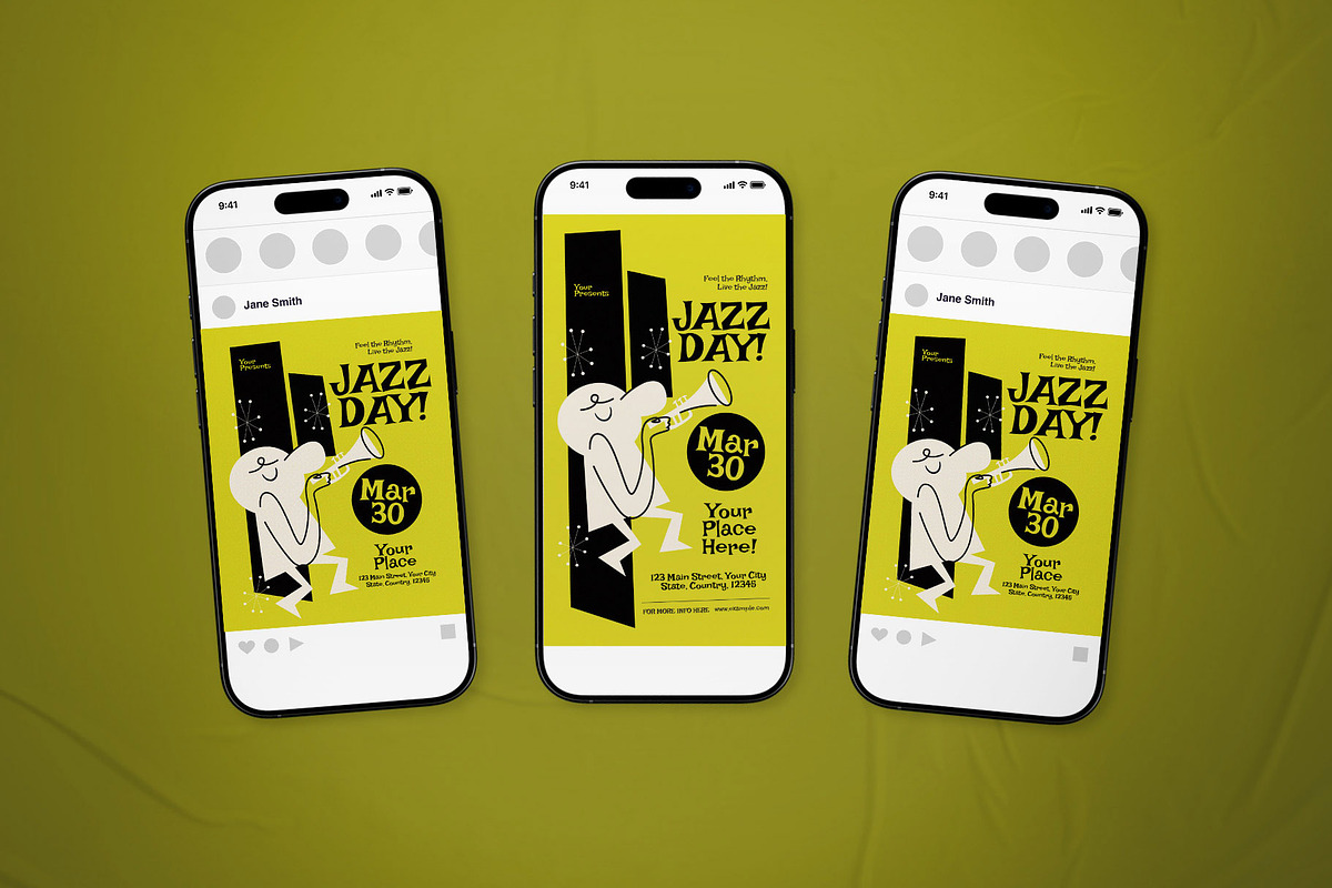 Gold Mid-century Jazz Day Flyer Set, a Flyer Template by The Good Store (Photo 2 of 2)