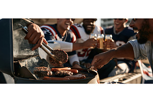 Friends Grilling Burgers and Hot, a Sports & Recreation Photo by piter.goskov